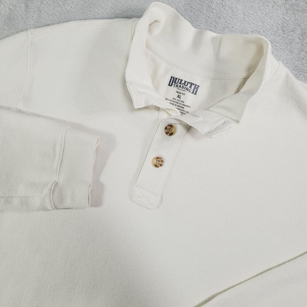 Duluth Trading Co. Shirt Mens XL White Thermal Henley Long Sleeve Trim Fit